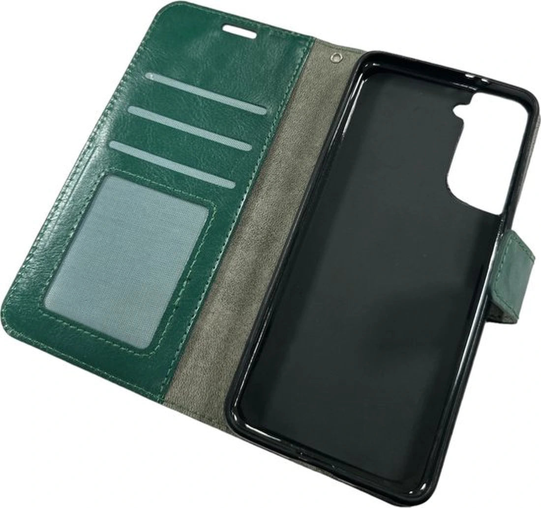 Bookcase Geschikt voor: Samsung Galaxy A55 Groen - Portemonnee hoesje met 2x Glas Screen protector - Book Cover