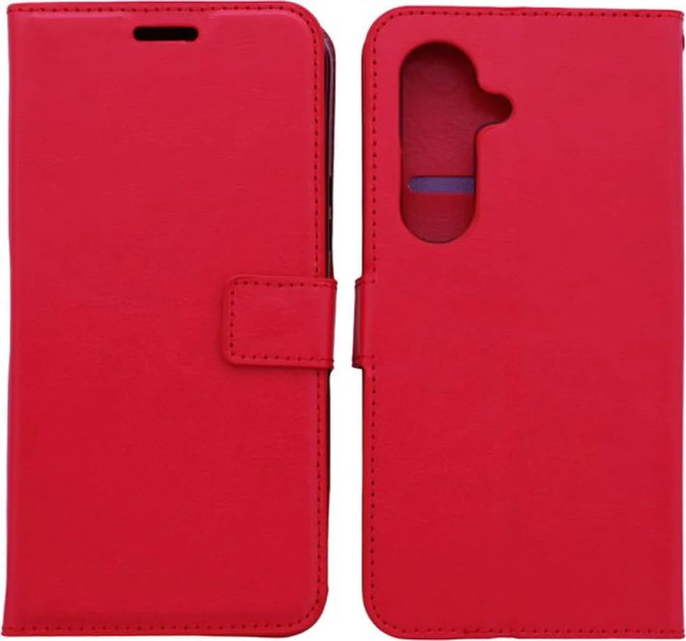 Samsung Galaxy S23 Hoesjes – Portemonnee Bookcase – Magneetsluiting – 2x Gehard Glas Screenprotector – Rood-Ilumina Benelux