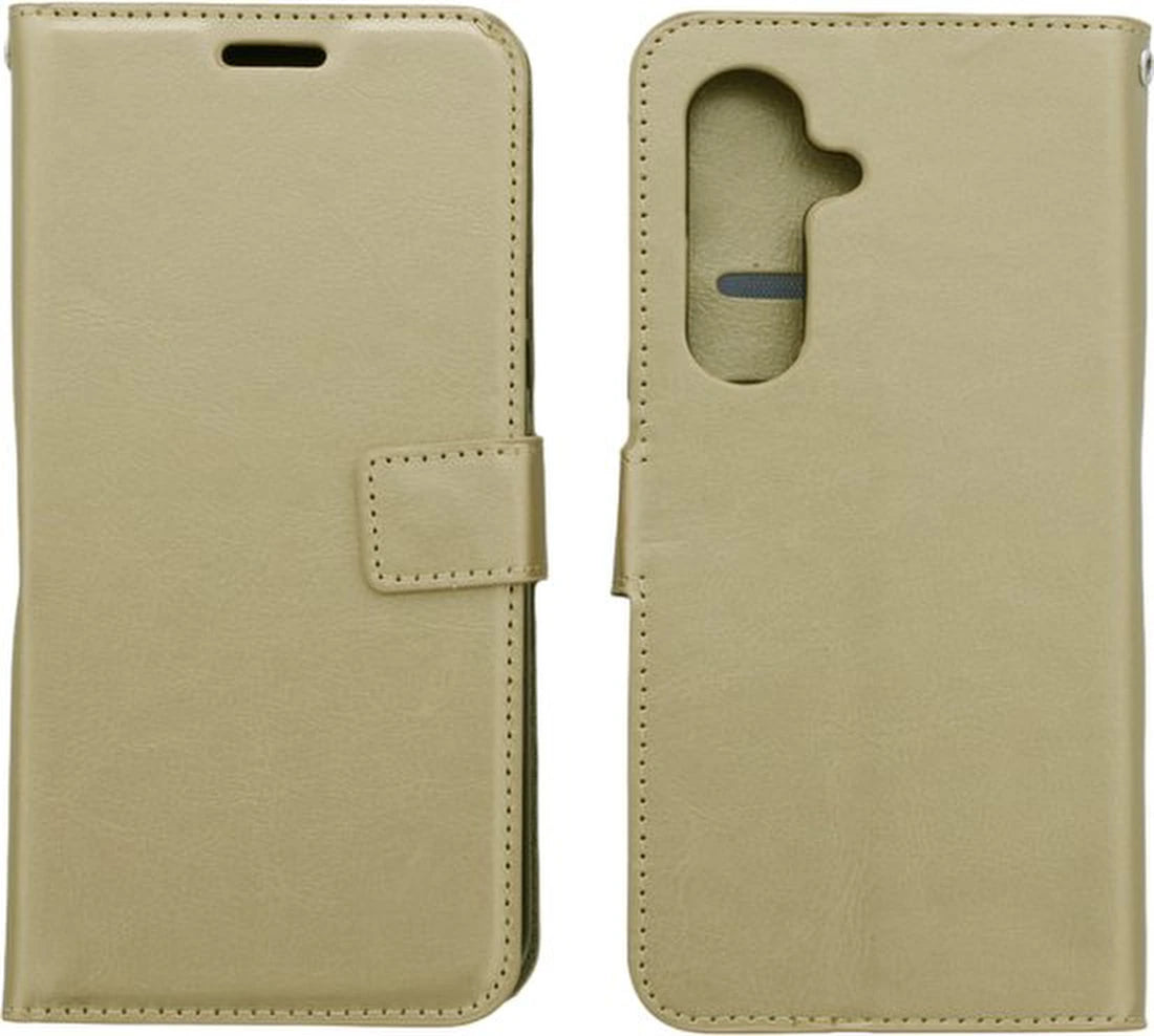 Samsung Galaxy S23 Hoesjes – Portemonnee Bookcase – Magneetsluiting – 2x Gehard Glas Screenprotector – Goud