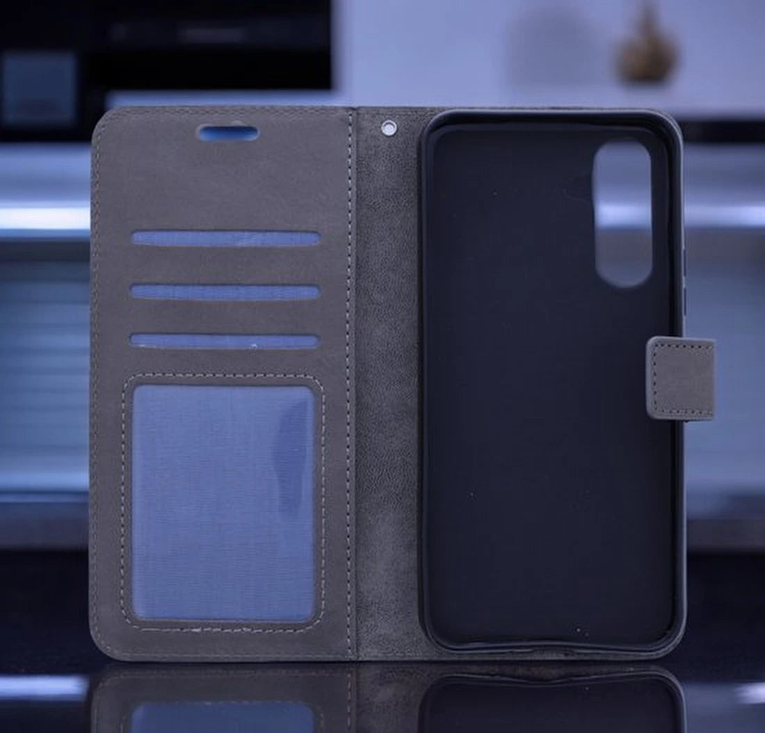 Samsung Galaxy S23 Hoesjes – Portemonnee Bookcase – Magneetsluiting – 2x Gehard Glas Screenprotector – Grijs