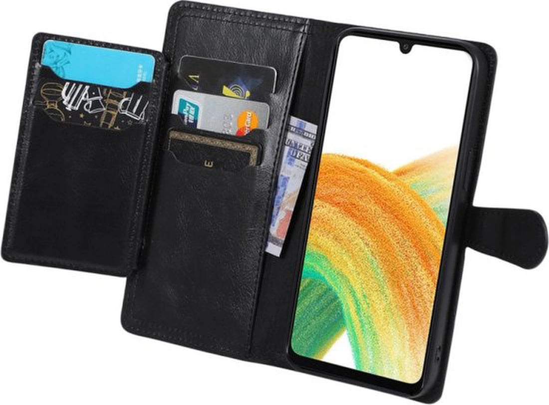 Samsung Galaxy A25 Hoesjes – Flipcover Bookcase – Magneetsluiting – 5 Pasjeshouder – Zwart