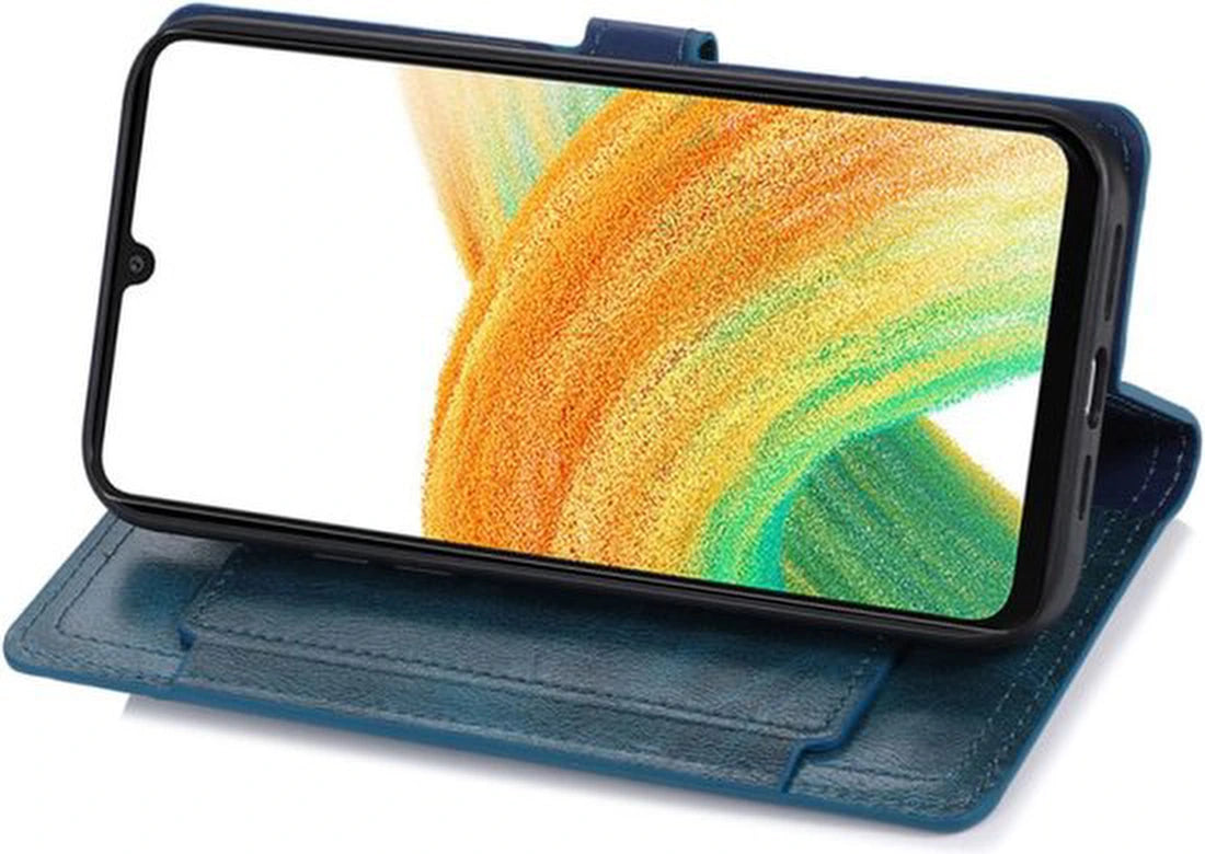 Samsung Galaxy A25 Hoesjes – Bookcase Flipcover – Magneetsluiting – 5 Pasjeshouder – Blauw
