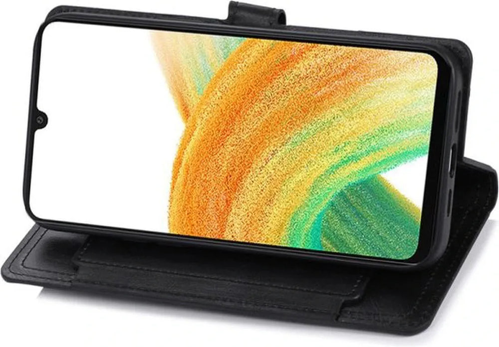 Samsung Galaxy A05s Hoesjes – Bookcase Flipcover – Magneetsluiting – 5 Pasjeshouder – Zwart-Ilumina Benelux