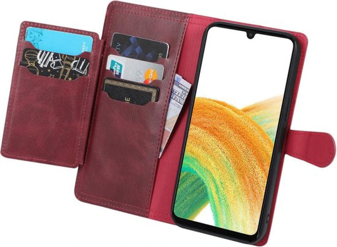 Bookcase Geschikt voor: Samsung Galaxy A15 met ritssluiting - Hoesje Flipcover - Magnetisch - 5 kaarten houder - Rood