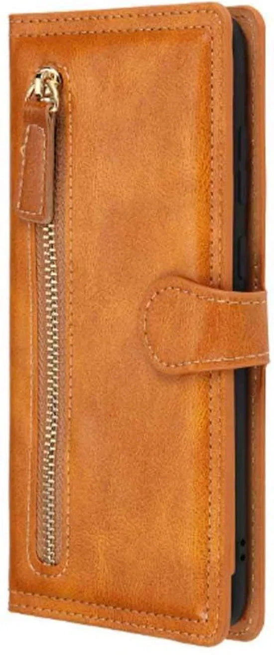 Samsung Galaxy S23 FE Hoesjes – Bookcase Flipcover – Magneetsluiting – 5 Pasjeshouder – Lichtbruin-Ilumina Benelux