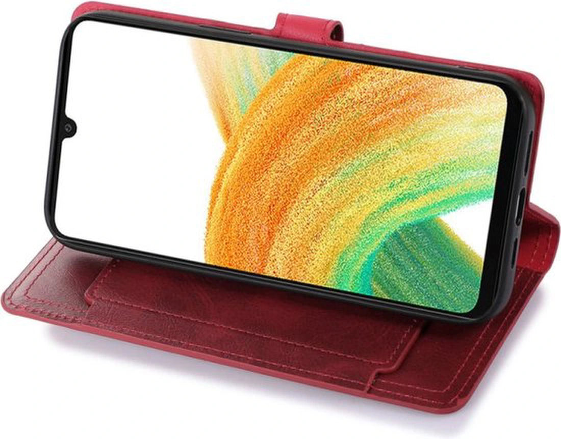 Bookcase Geschikt voor: Samsung Galaxy A05s met ritssluiting - Hoesje Flipcover - Magnetisch - 5 kaarten houder - Rood