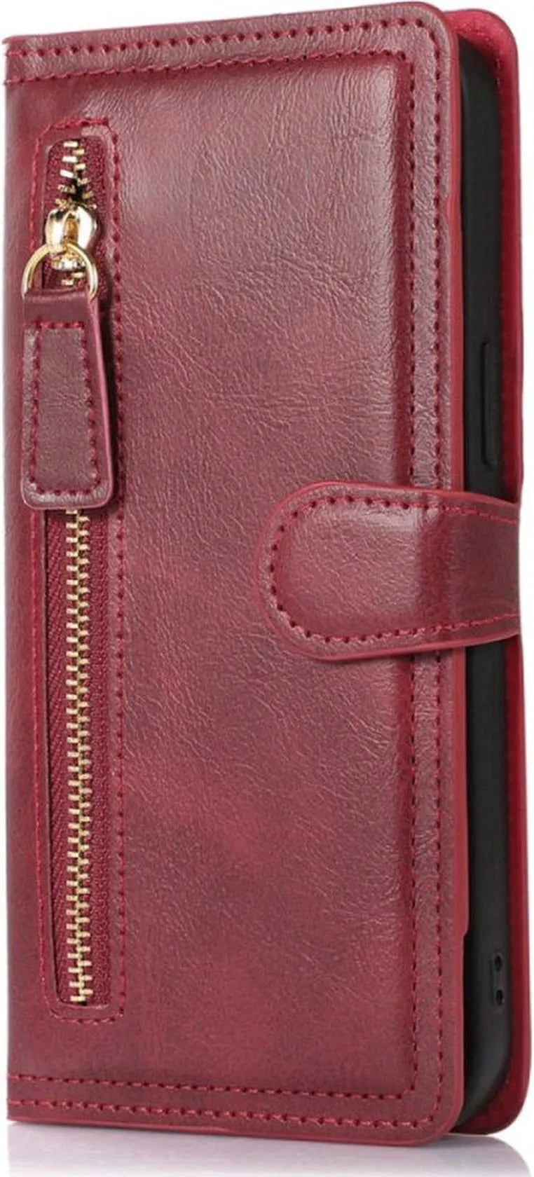 Samsung Galaxy A05s Hoesjes – Flipcover Portemonnee – Ritssluiting – 5 Pasjeshouder – Rood-Ilumina Benelux