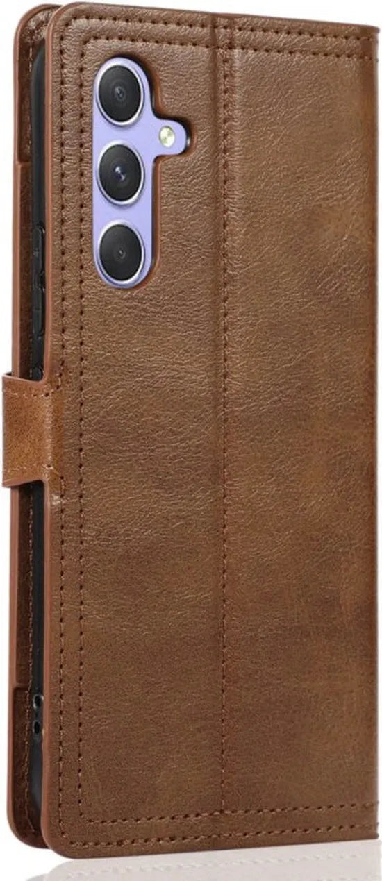 Samsung Galaxy A05s Hoesjes – Flipcover Bookcase – Magneetsluiting – 5 Pasjeshouder – Donkerbruin-Ilumina Benelux