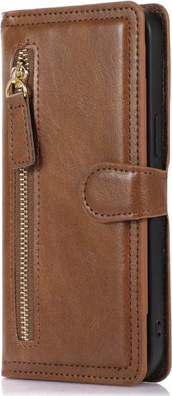 Samsung Galaxy A05s Hoesjes – Flipcover Bookcase – Magneetsluiting – 5 Pasjeshouder – Donkerbruin-Ilumina Benelux