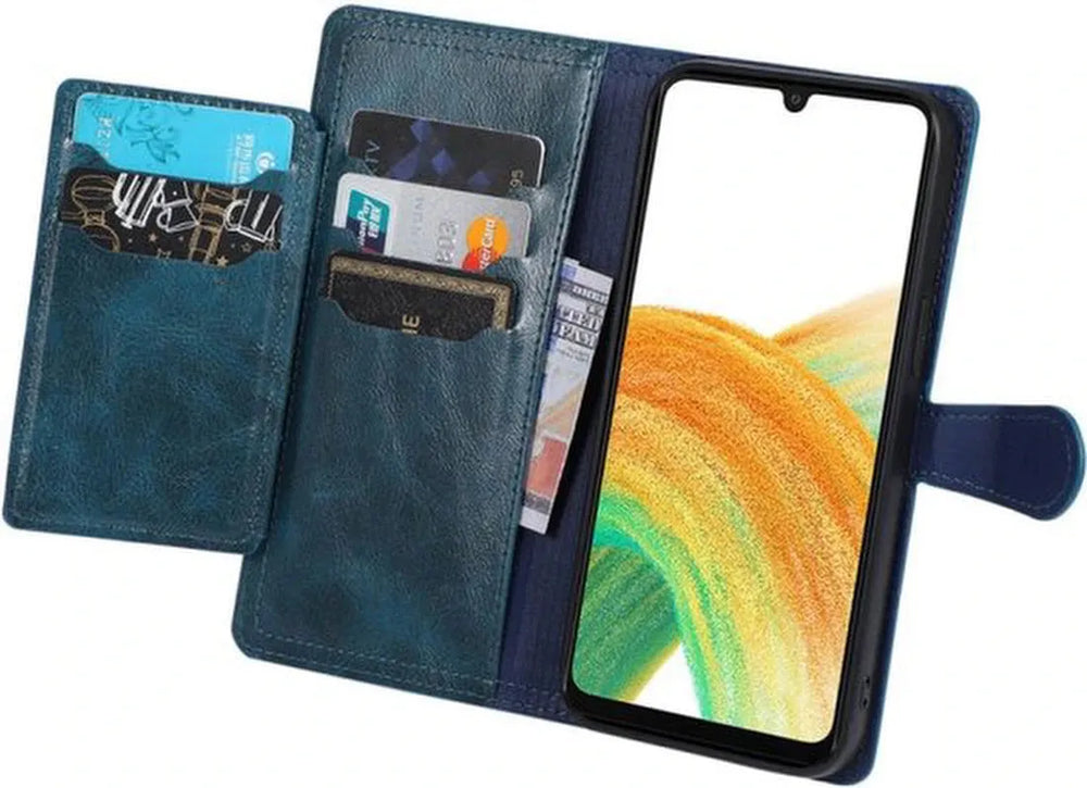 Samsung Galaxy A05s Hoesjes – Bookcase Flipcover – Magneetsluiting – 5 Pasjeshouder – Blauw-Ilumina Benelux