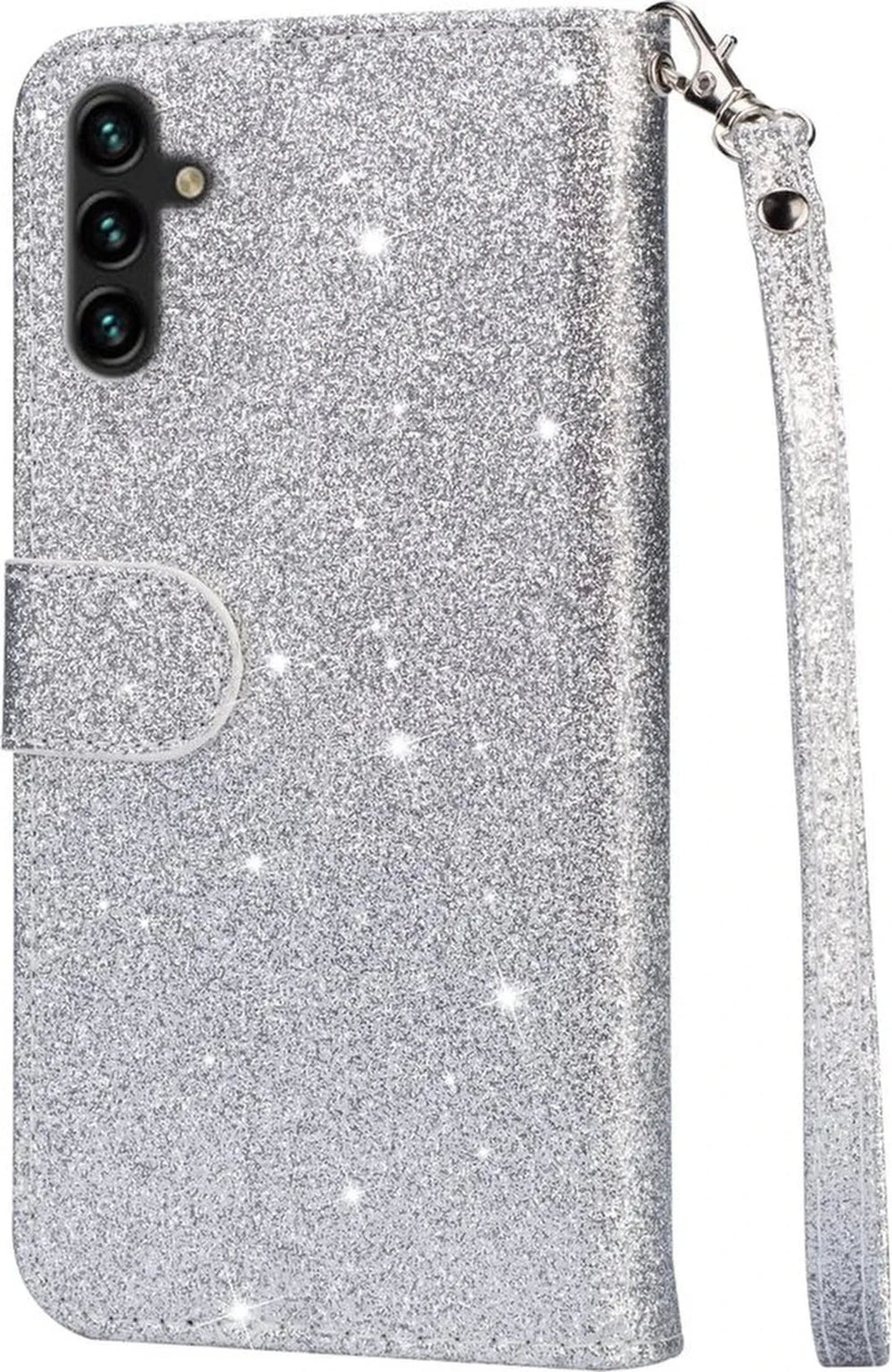 Samsung Galaxy A25 Hoesjes – Glitter Portemonnee Case – Rits & Koord – Pasjeshouder – Zilver-Ilumina Benelux