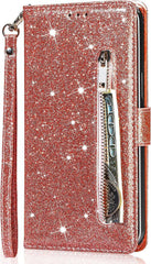 Samsung Galaxy A05s Hoesjes – Glitter Portemonnee Case – Rits & Koord – Pasjeshouder – Roségoud