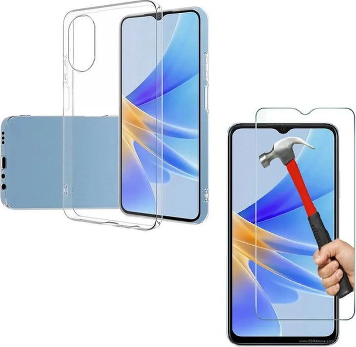 Oppo A17 Hoesjes – Transparante TPU Siliconen Backcover – Soft Case – Incl. Gehard Glas Screenprotector-Ilumina Benelux