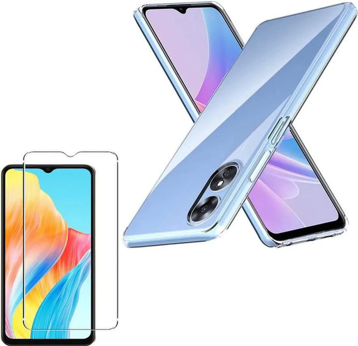 Oppo A58 5G Hoesjes – Transparante TPU Siliconen Backcover – Soft Case – Inclusief 2x Gehard Glas Screenprotector-Ilumina Benelux