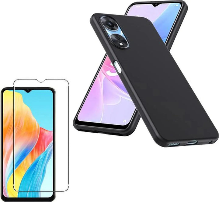 Oppo A58 5G Hoesjes – TPU Siliconen Backcover – Soft Case – Incl. Gehard Glas Screenprotector – Zwart-Ilumina Benelux
