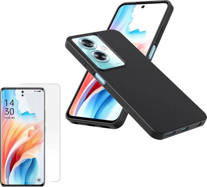 Oppo A79 Hoesjes – Siliconen TPU Backcover – Soft Case – Incl. 3x Gehard Glas Screenprotector – Zwart-Ilumina Benelux