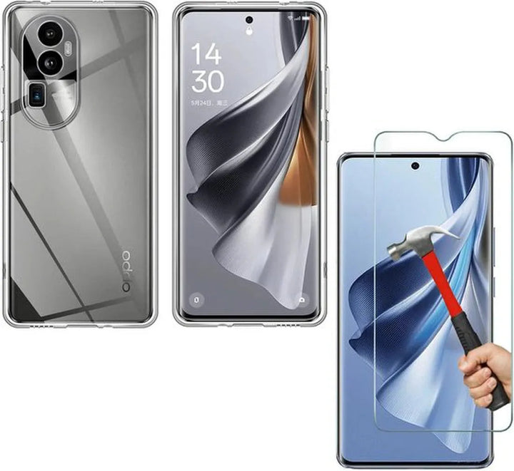 OPPO Reno 10 Hoesjes – Transparante TPU Siliconen Backcover – Soft Case – Incl. Gehard Glas Screenprotector-Ilumina Benelux