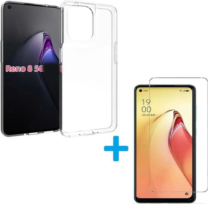 OPPO Reno 8 Hoesjes – Transparante TPU Siliconen Backcover – Soft Case – Incl. Gehard Glas Screenprotector-Ilumina Benelux