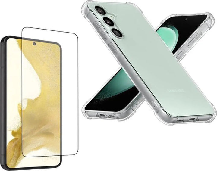Samsung Galaxy S23 FE Hoesjes – Siliconen Backcover – Schokbestendig – Transparant + 2x Screenprotector Gehard Glas – Anti Kras – Transparant-Ilumina Benelux
