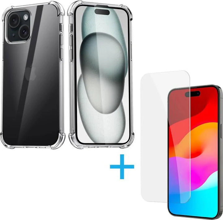 iPhone 16 Pro Hoesjes – Siliconen Backcover – Schokbestendig – Inclusief Screenprotector Gehard Glas – Transparant-Ilumina Benelux