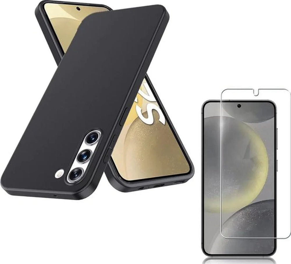 Samsung Galaxy S24 Hoesjes – Soft Silicone Backcover – Schokbestendig – Inclusief 3x Screenprotector – Zwart-Ilumina Benelux