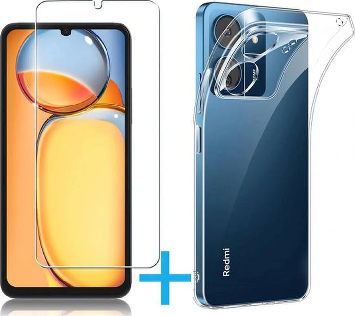 Xiaomi Redmi 13C Hoesjes – Soft Silicone Backcover – Transparant – Incl. Gehard Glas Screenprotector-Ilumina Benelux