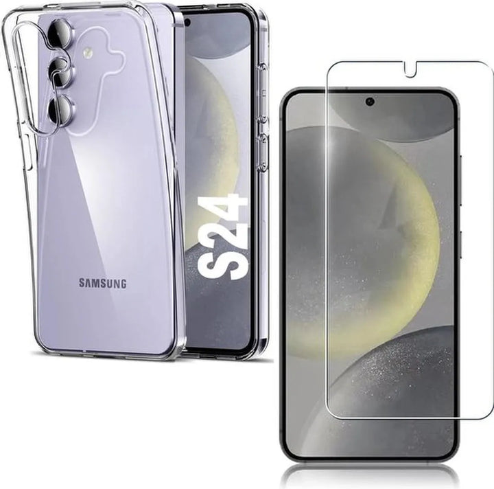 Samsung Galaxy S24 Hoesjes – Soft Silicone Backcover – Transparant – Inclusief 1x Screenprotector – Anti-kras-Ilumina Benelux