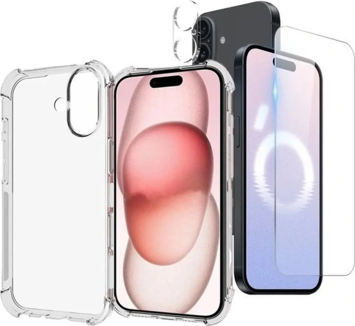 iPhone 16 Plus Hoesjes – Anti-Shock Siliconen Backcover – Transparant – Met Screenprotector & Camera Lens Protector-Ilumina Benelux
