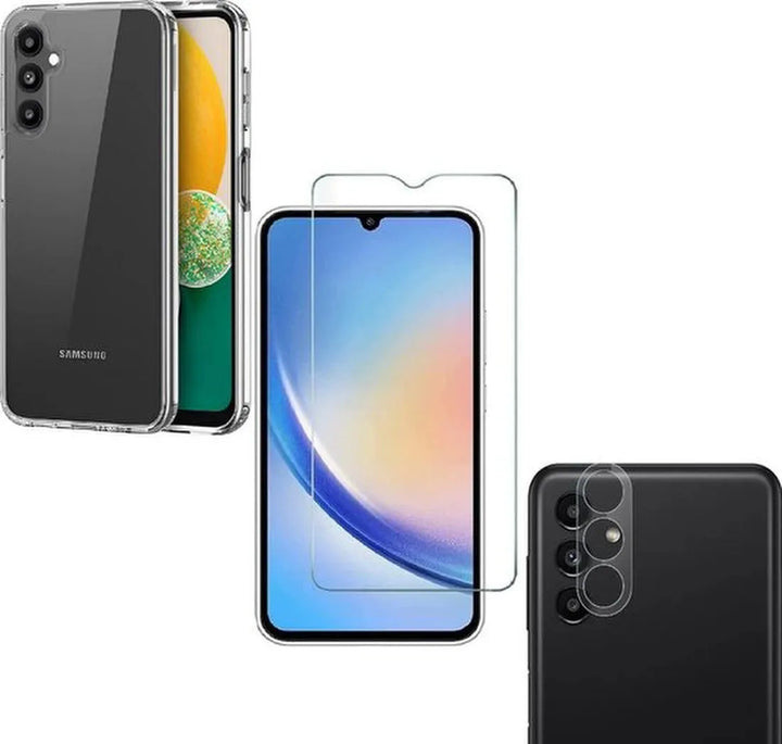 Samsung Galaxy A14 4G Hoesjes – Transparante Siliconen Backcover – Incl. Screenprotector Gehard Glas – Camera Lens Protector-Ilumina Benelux