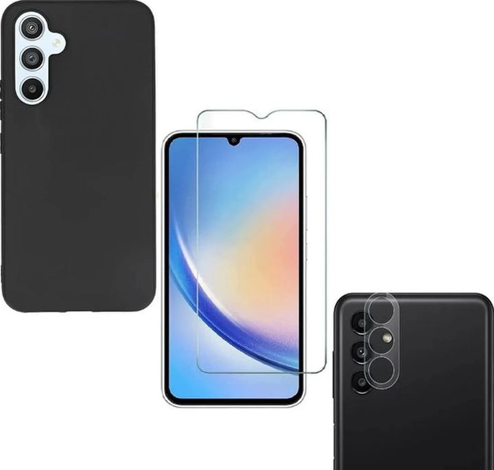 Samsung Galaxy A14 5G Hoesjes – Siliconen Backcover – Screenprotector Gehard Glas – Camera Lens Protector – Zwart-Ilumina Benelux