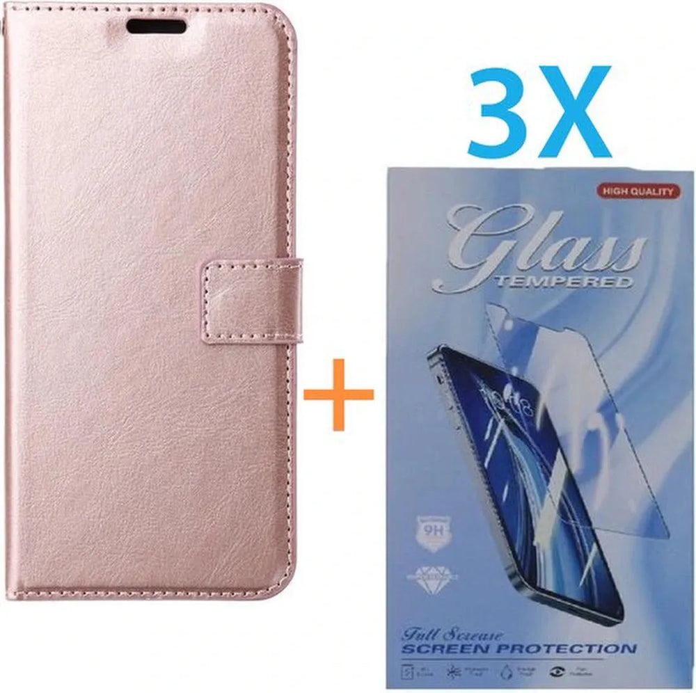 iPhone 16 Hoesjes – Portemonnee Hoes – Pasjeshouder – 3x Screenprotector Gehard Glas – Roségoud-Ilumina Benelux