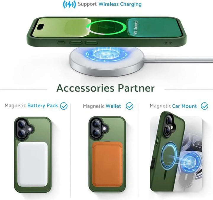 iPhone 16 Hoesjes – MagSafe Backcover – Magnetische Ring – Groen-Ilumina Benelux