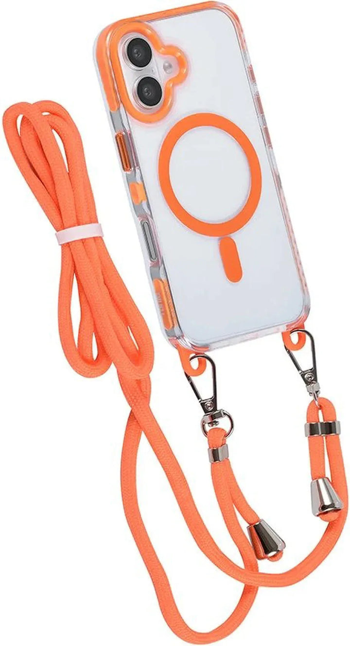 iPhone 16 Plus Hoesjes – MagSafe Backcover – Hoes met Koord – Oranje-Ilumina Benelux