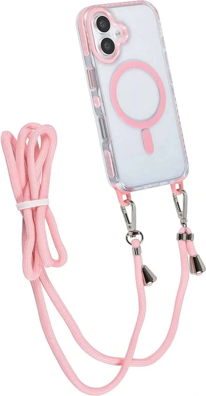 iPhone 16 Plus Hoesjes – MagSafe Backcover – Hoes met Koord – Roze-Ilumina Benelux