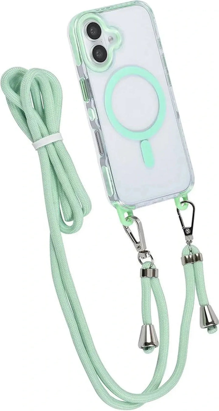 iPhone 16 Plus Hoesjes – MagSafe Backcover – Met Koord – Groen-Ilumina Benelux