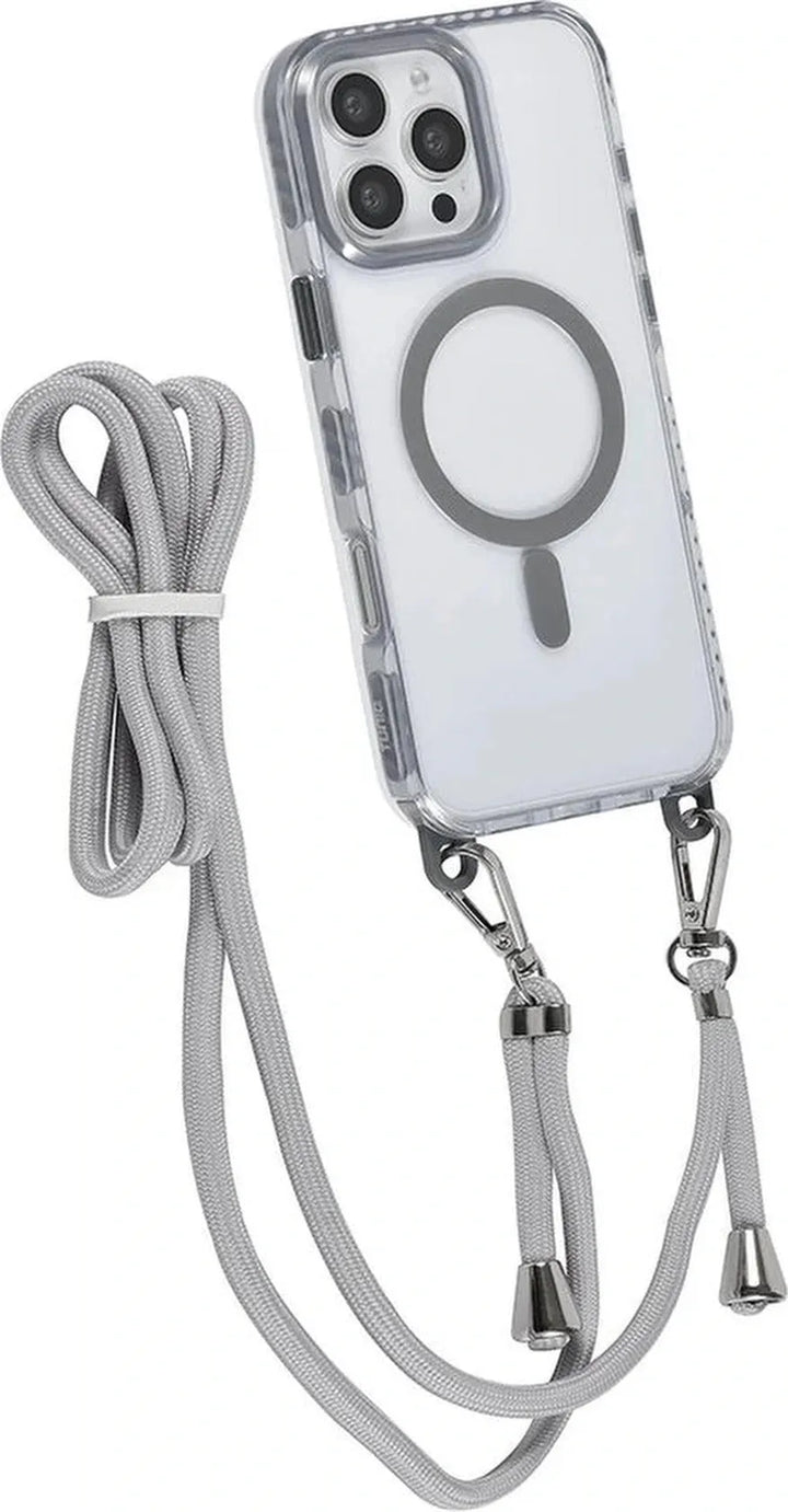 iPhone 16 Pro Hoesjes – MagSafe Backcover – Hoes met Koord – Grijs-Ilumina Benelux