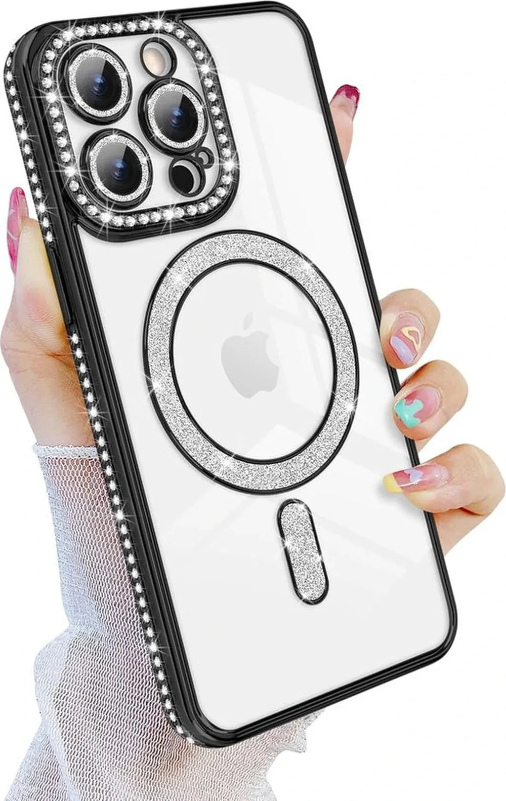 iPhone 16 Plus Hoesjes – MagSafe Magnetisch – Glitter Sparkle Backcover – Schokbestendig – Zwart-Ilumina Benelux