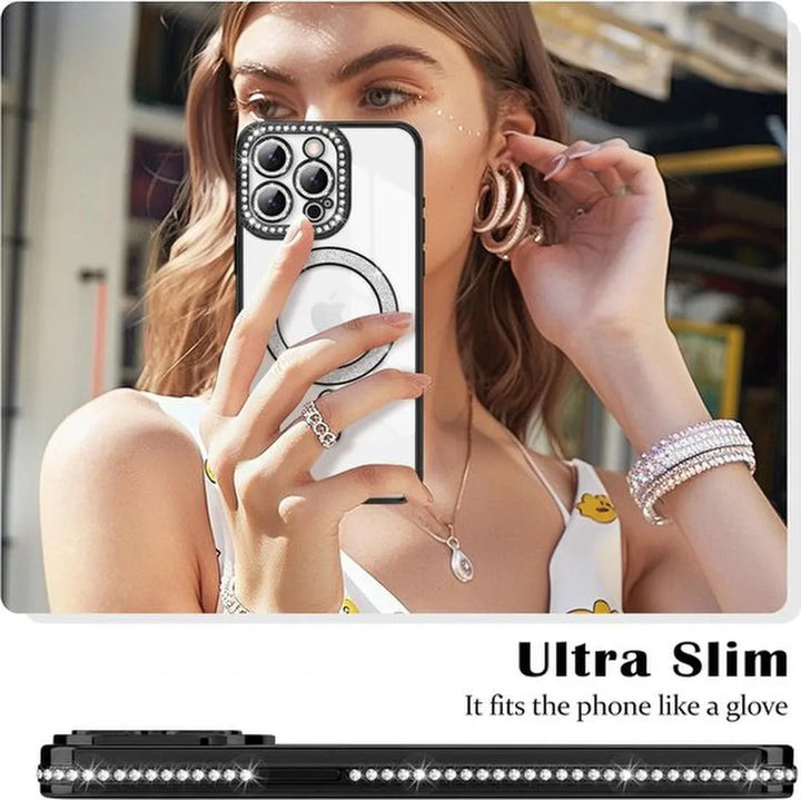 iPhone 15 Pro Max Hoesjes – Glitter Sparkle Backcover – Schokbestendig – MagSafe – Zwart-Ilumina Benelux