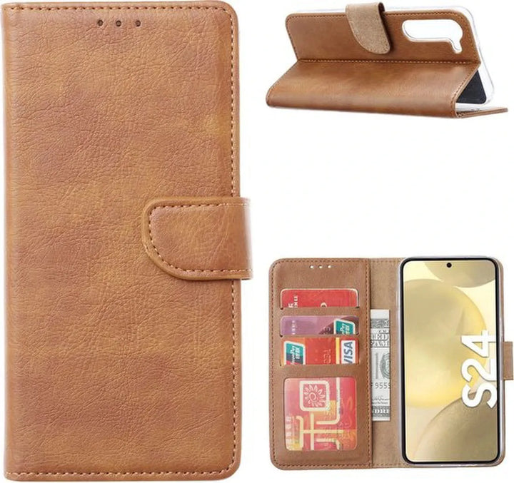 Samsung Galaxy S24 FE / S25 FE Hoesjes – Portemonnee Hoes – Pasjeshouder – Magneetsluiting – Lichtbruin-Ilumina Benelux