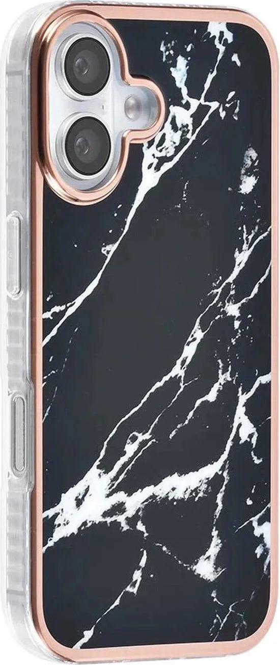 iPhone 16 Hoesjes – TPU Backcover – Marmer Design – Zwart Print – Soft Silicone-Ilumina Benelux
