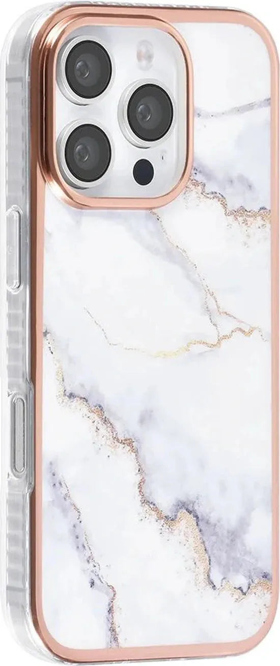 iPhone 16 Pro Hoesjes – TPU Backcover – Marmer Print – Wit-Ilumina Benelux