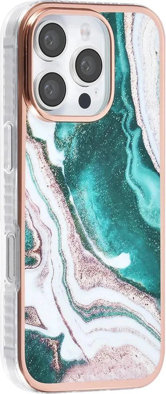 iPhone 16 Pro Max Hoesjes – TPU Backcover – Marmer Print – Groen-Ilumina Benelux