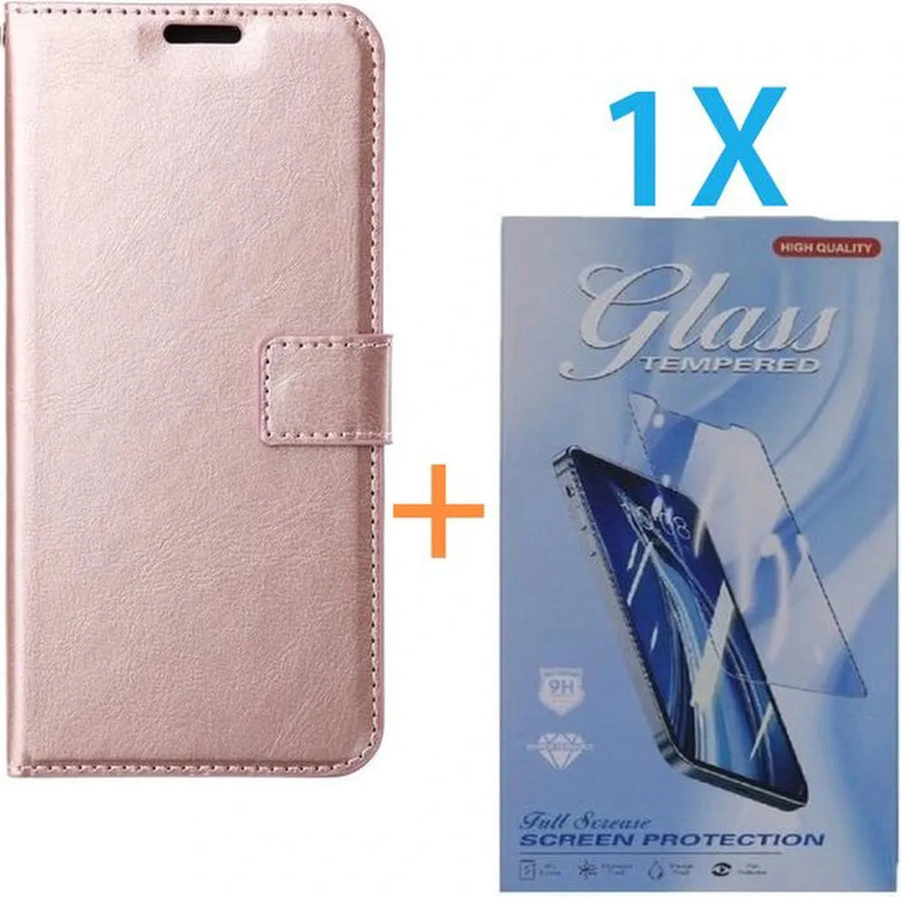 Oppo A79 5G Hoesjes – Bookcase Portemonnee Cover – Pasjeshouder – Magneetsluiting – Roségoud + Screenprotector-Ilumina Benelux