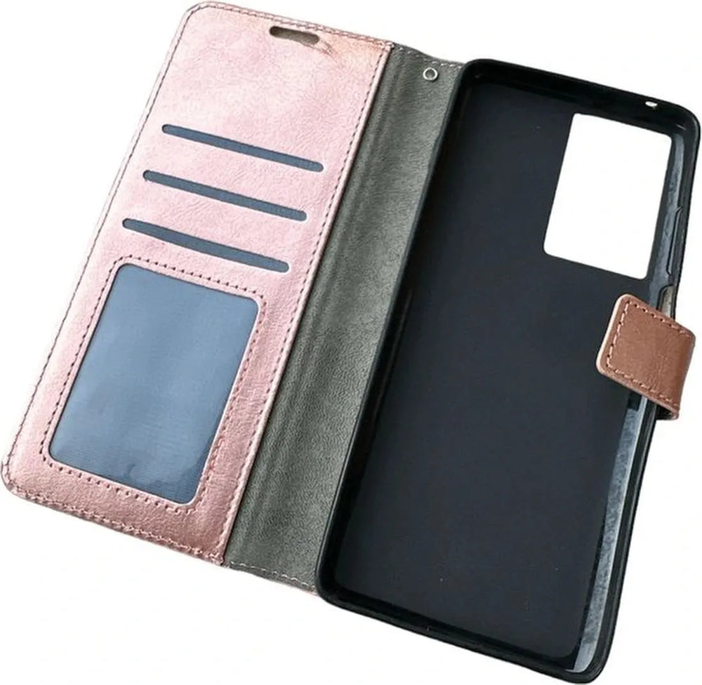 Oppo A79 5G Hoesjes – Bookcase Portemonnee Cover – Pasjeshouder – Magneetsluiting – Roségoud + Screenprotector-Ilumina Benelux