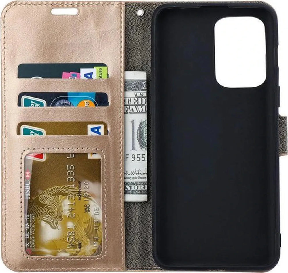 Motorola Moto Edge 40 Pro Hoesjes – Portemonnee Bookcase – Pasjeshouder – Magneetsluiting – Goud-Ilumina Benelux