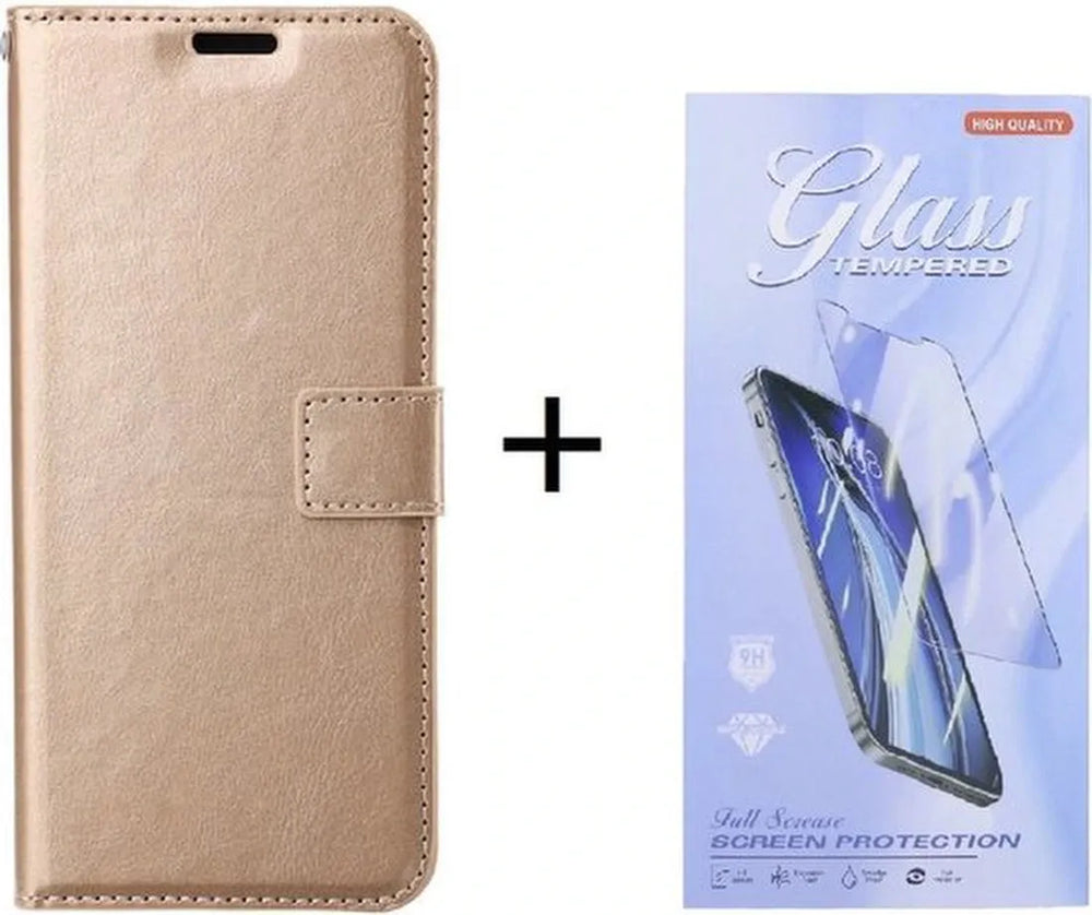 Samsung Galaxy A16 Hoesjes – Portemonnee Bookcase – Pasjeshouder – Inclusief Screenprotector – Goud-Ilumina Benelux