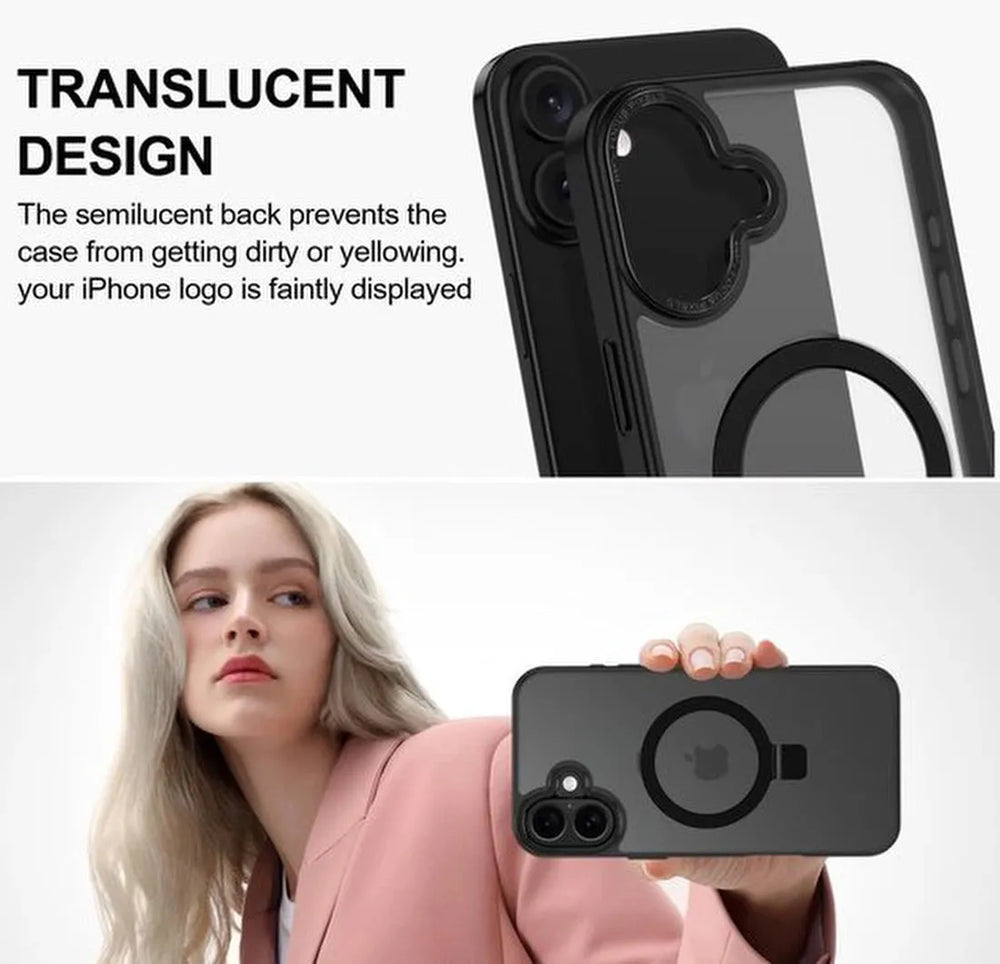 iPhone 16 Plus Hoesjes – MagSafe Backcover met Standaard – Schokbestendig – Zwart-Ilumina Benelux