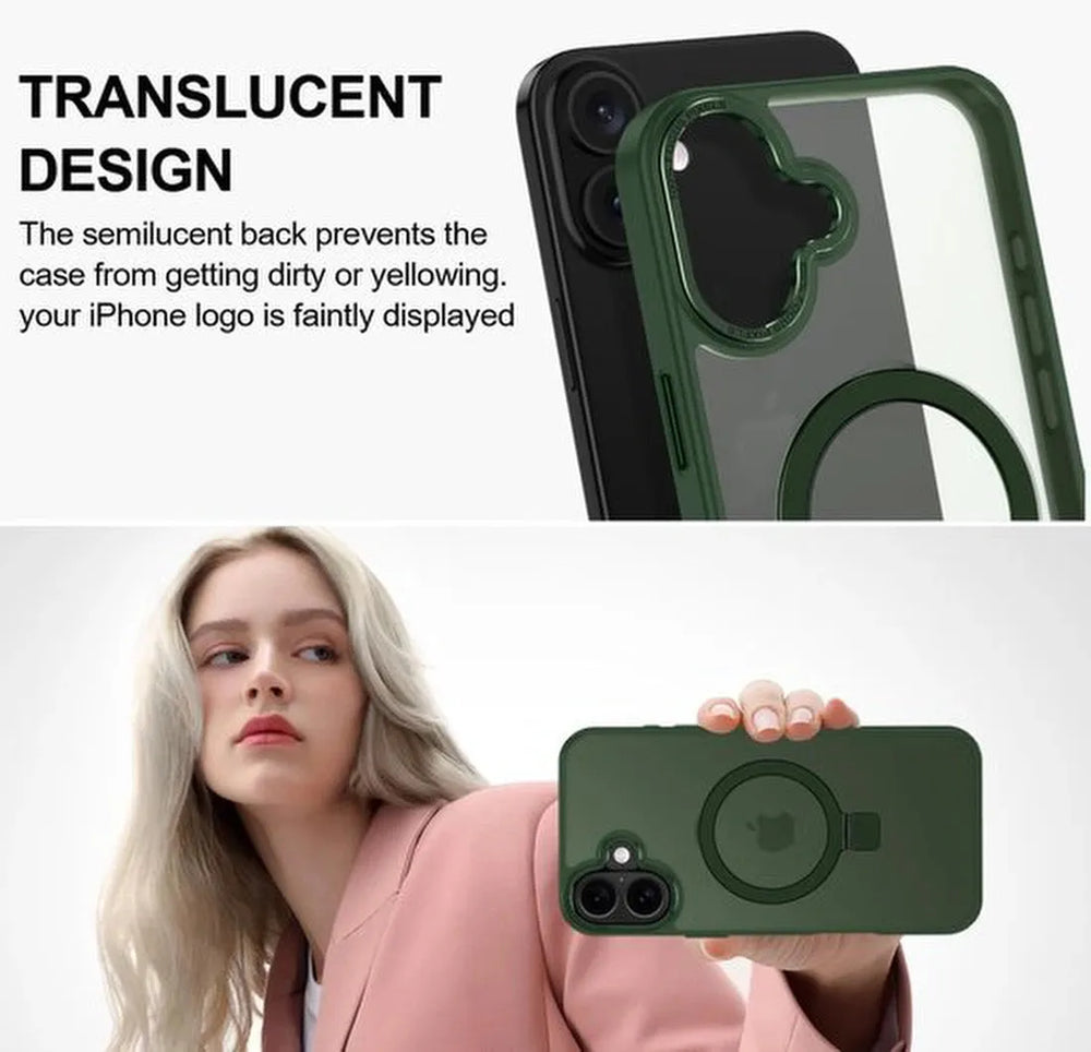 iPhone 16 Plus Hoesjes – MagSafe Backcover met Standaard – Schokbestendig – Groen-Ilumina Benelux