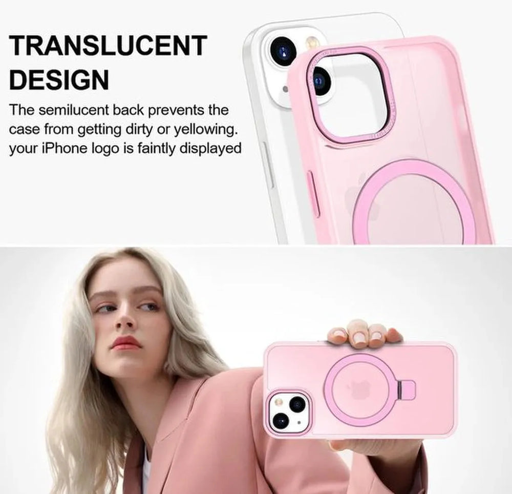 iPhone 16E Hoesjes – MagSafe Backcover met Standaard – Schokbestendig – Roze-Ilumina Benelux
