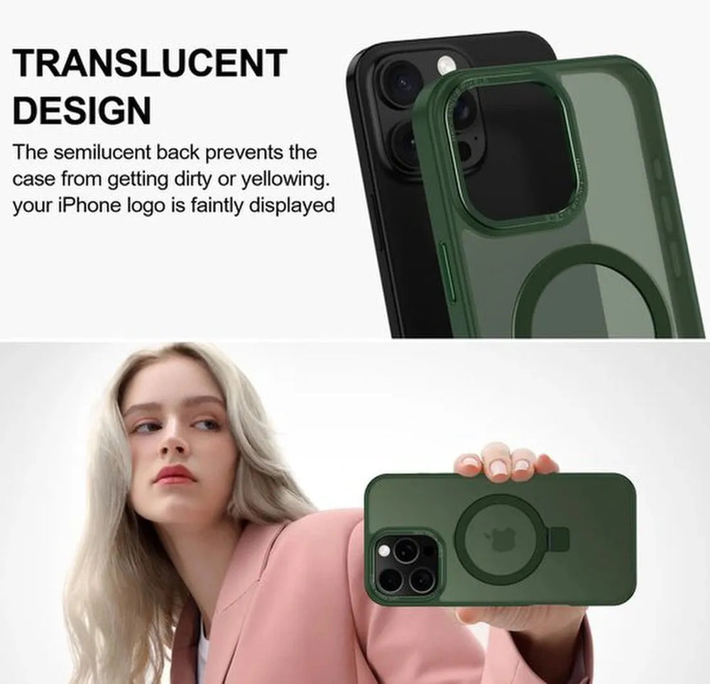 iPhone 15 Pro Max Hoesjes – MagSafe Backcover met Standaard – Schokbestendig – Groen-Ilumina Benelux